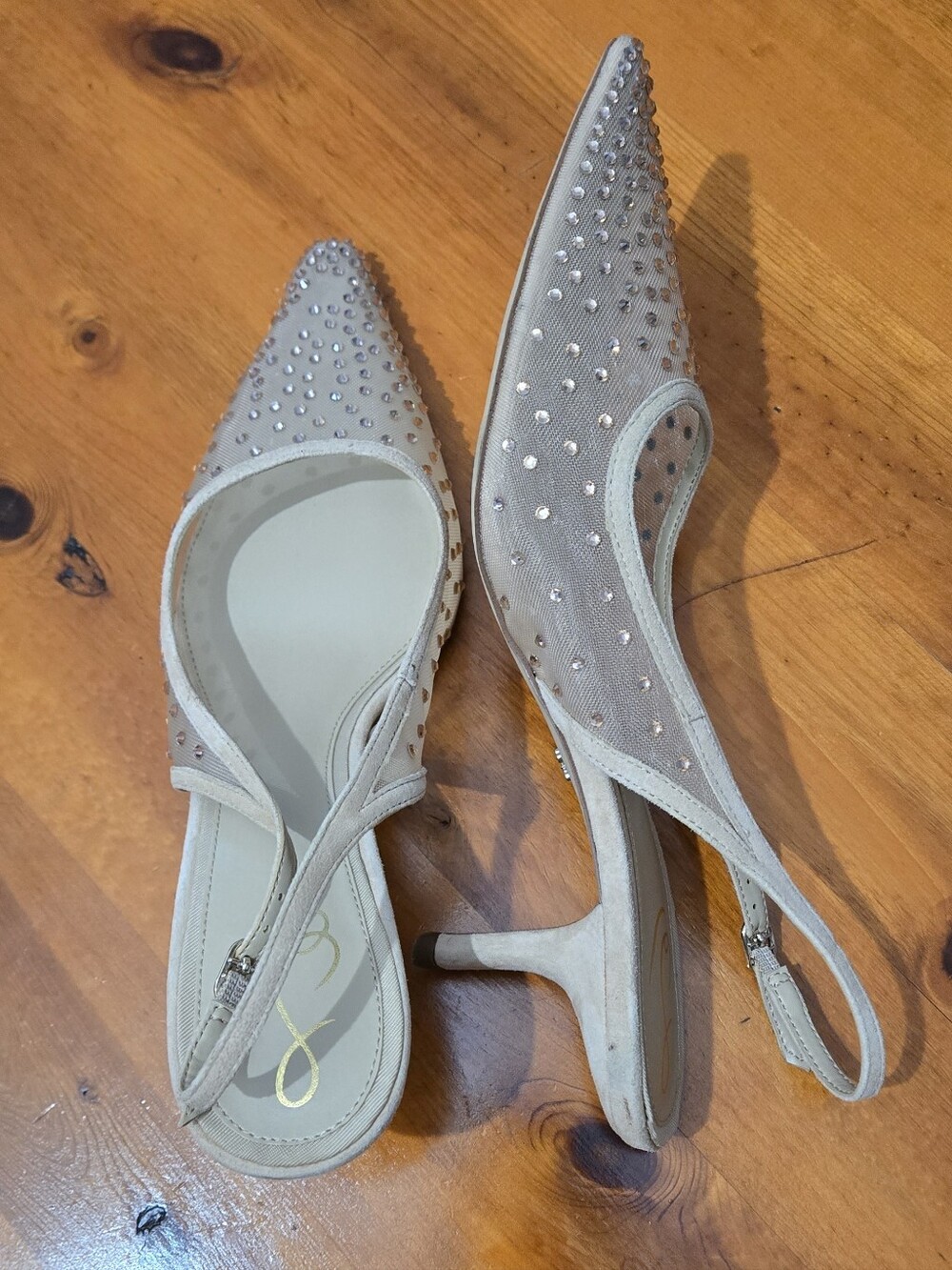 FLAWS Sam Edelman Bianka Slingback Beechwood Glitz Mesh Pointed Toe Pump Size 11